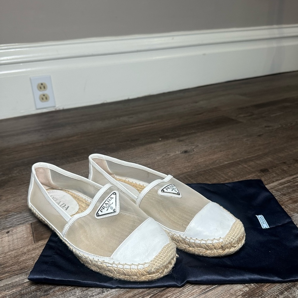 Prada White and Tan Mesh Accents Espadrilles Size 38 US 8